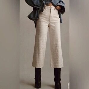 Pilcro by Anthropologie New The Skipper High-Rise Crop Wide-Leg Jeans Cream Sz28